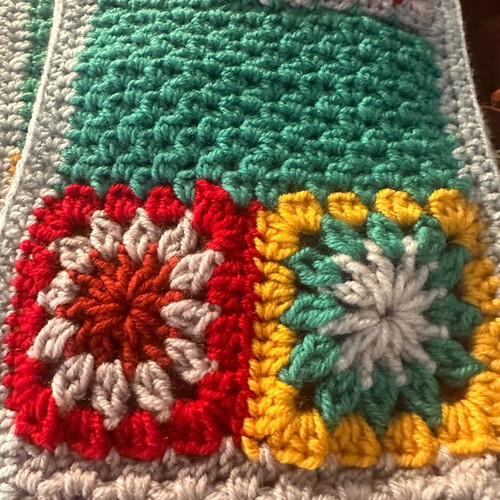 Scarf new, handmade with granny square technique multicolor