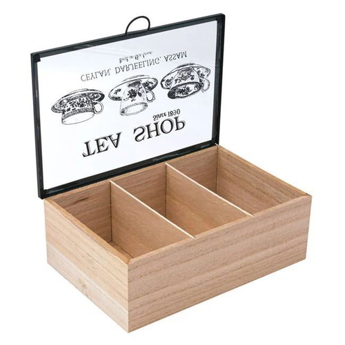 Wooden tea box with glass 3 compartments new 24x16x8.5 cm