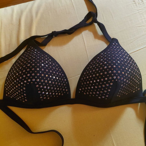Bikini set black Large with rhinestones and high-waisted slip, new with kaftan gift