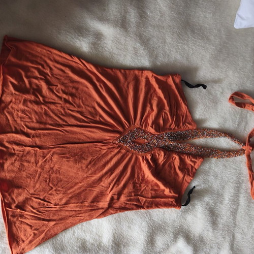 Orange blouse with embroidered beads, like new