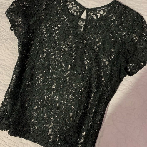 Evening short-sleeve women's blouse XL black like new with lace