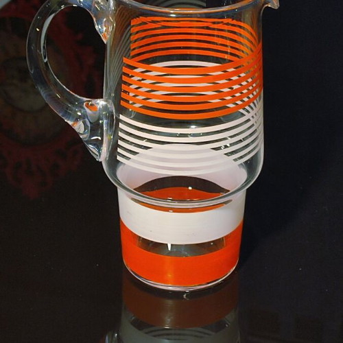 Glass vintage pitcher like new, orange-white