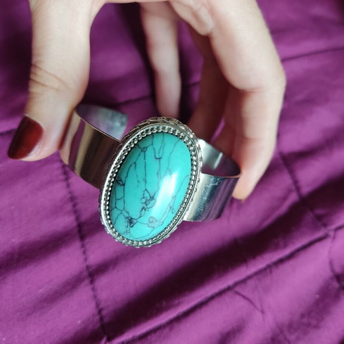 Bracelet silver with turquoise stone boho chic festival hippie used