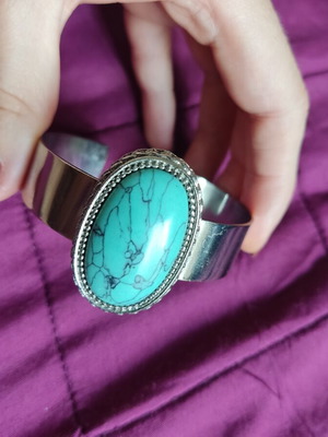 Bracelet silver with turquoise stone boho chic festival hippie used