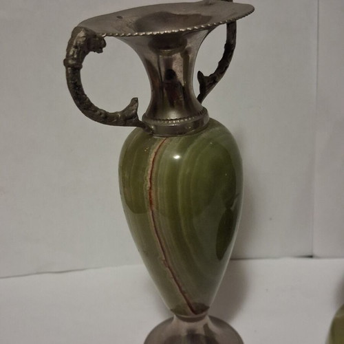 Vintage decorative set green onyx amphora and small globe