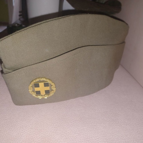 Military hats like new, officer's side cap and E.S jockey with emblem