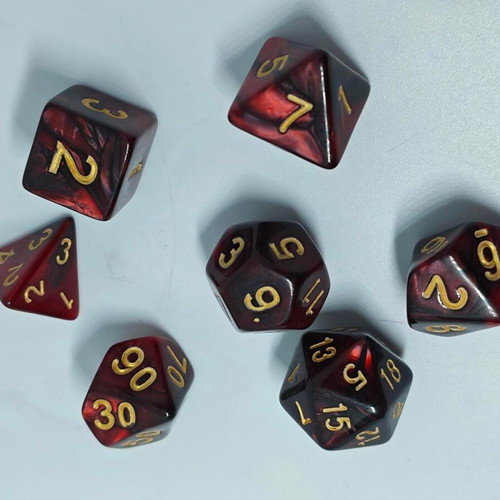 RPG dice set 7 pieces dark burgundy swirl color like new