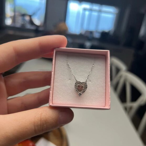 Swarovski 3D heart necklace used, gray and pink