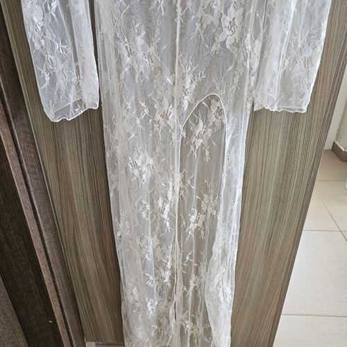 Kaftan dress onesize white lace with slit, new