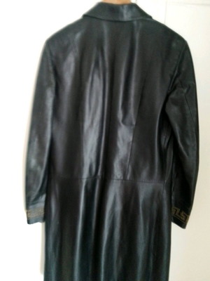 Versace leather coat S/M black like new with gold meander
