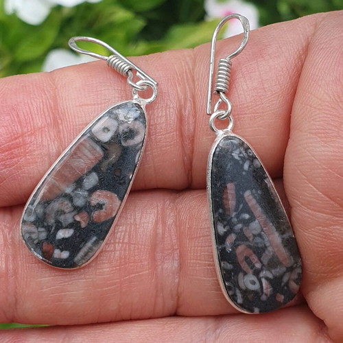 Fossil Crinoid Earrings Silver Plated 925 New Handmade