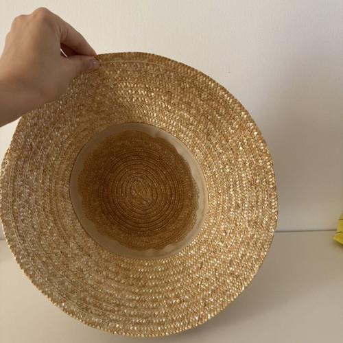 Women’s Straw Rattan Hat with Ribbon CCC like new, size L, beige and black