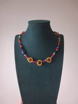 Vintage Summertime necklace handmade new, multicolor with gold tone
