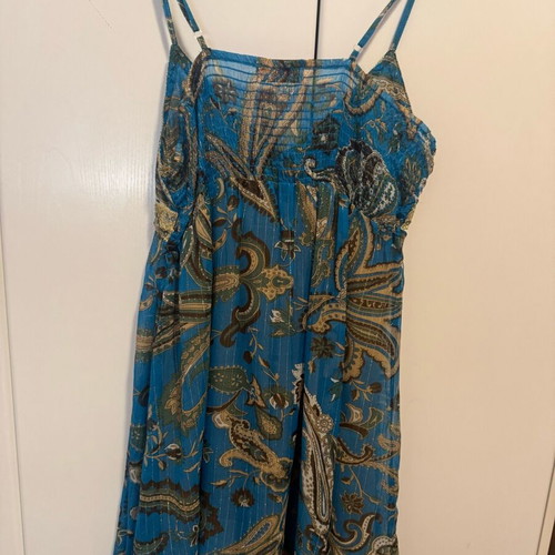 Celia Kritharioti 5226 vintage mini dress blue gold shiny, like new