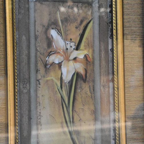 Decorative paintings with lily pair in wooden frame and glass used
