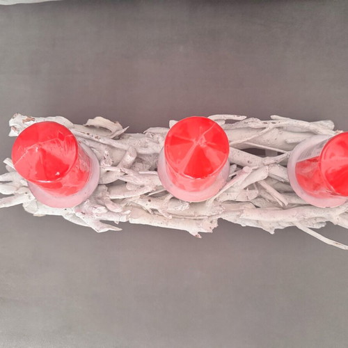 Wooden decorative candle holder like new with included candles