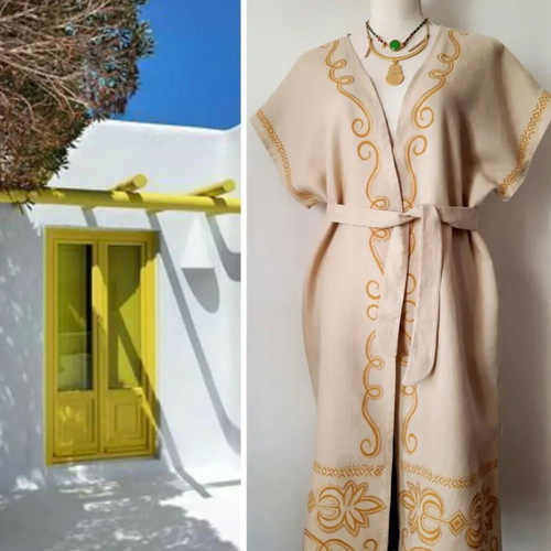 Linen Caftan Hand-Painted Size M New
