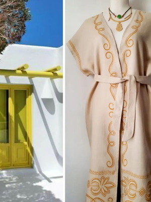 Linen Caftan Hand-Painted Size M New
