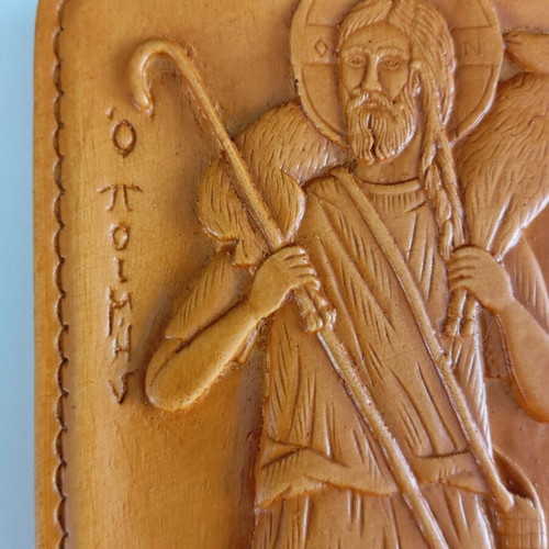 Jesus the Good Shepherd image new, made of wax, mastic and incense