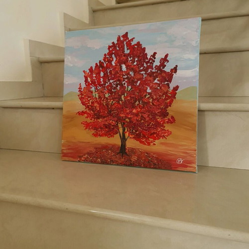 Autumn Tree acrylic painting 40x40cm unframed