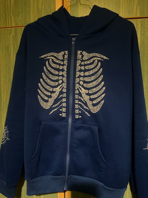 Shein women's cardigan used, blue with hood and zipper