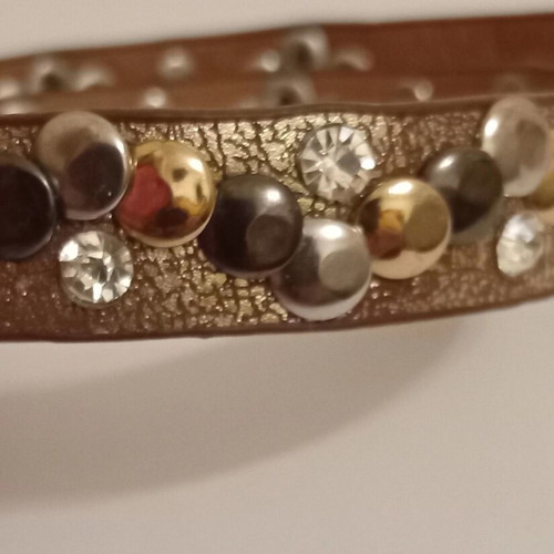 Sincera women's leather bracelet with studs and rhinestones