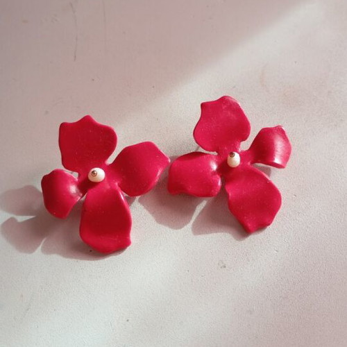 Handmade flower earrings new, pink and red