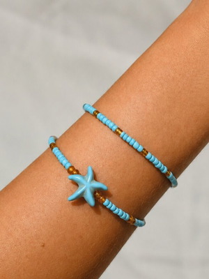 Summer handmade bracelet set with blue beads, new