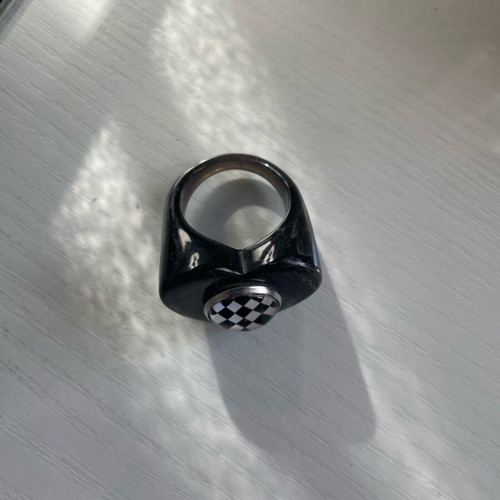 BlackCurrentPop ring new, black heart with checkerboard design