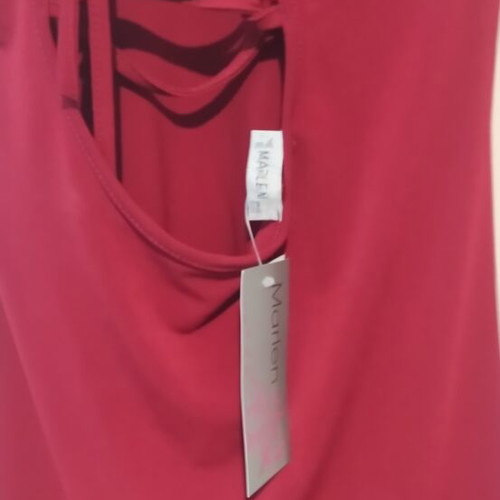 Red top with leather straps and lace-up back, one size
