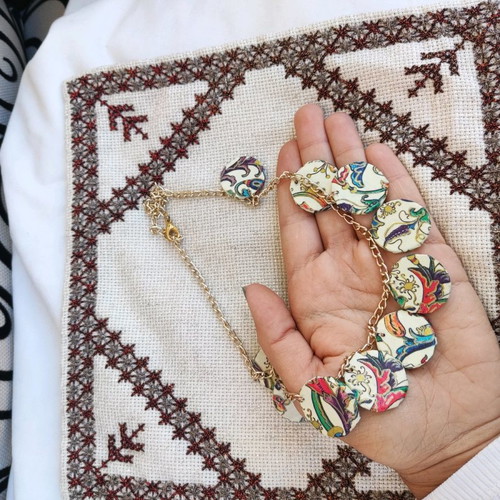 Short handmade floral printed necklace made to order
