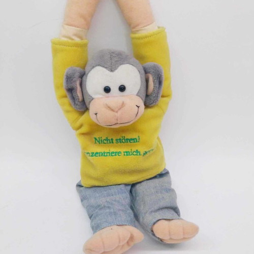 Vintage plush monkey used, German toy with pants and blouse