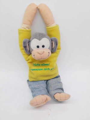 Vintage plush monkey used, German toy with pants and blouse
