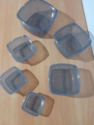 Set of 6 square food storage containers, new, anthracite transparent