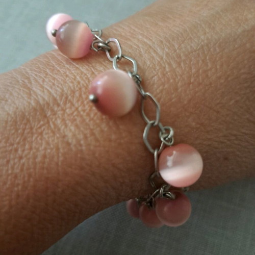 Silver women's bracelet like new with pink stones