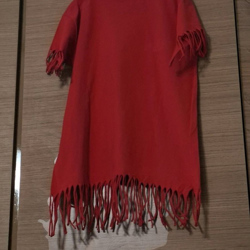 Blouse dress with fringes in bright red, like new
