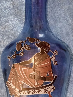 Glass wine bottle used, decorative from Weinfest Daphni 1970