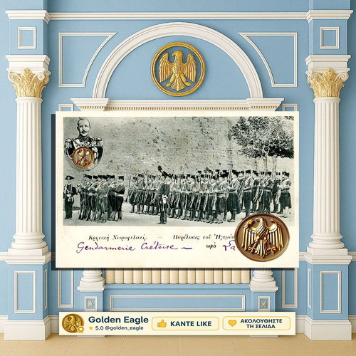 Card postal Cretan Gendarmerie used, honor guard with buglers