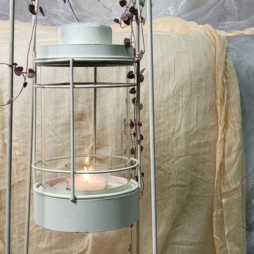 Floor metal lantern with iron base like new, vintage/industrial style