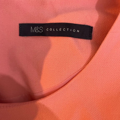 M&S Collection shift dress used, short sleeve, coral and dark navy, UK 22