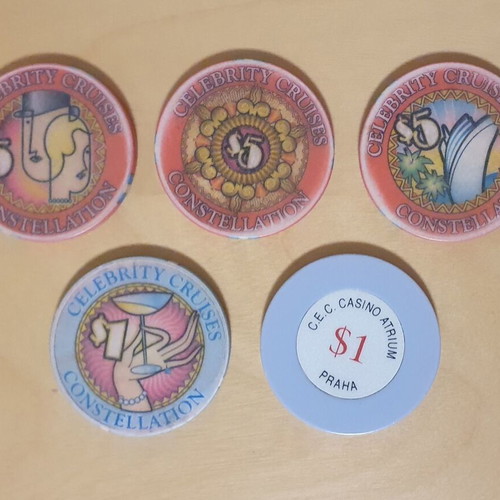 Casino chips used, set of 41 from around the world