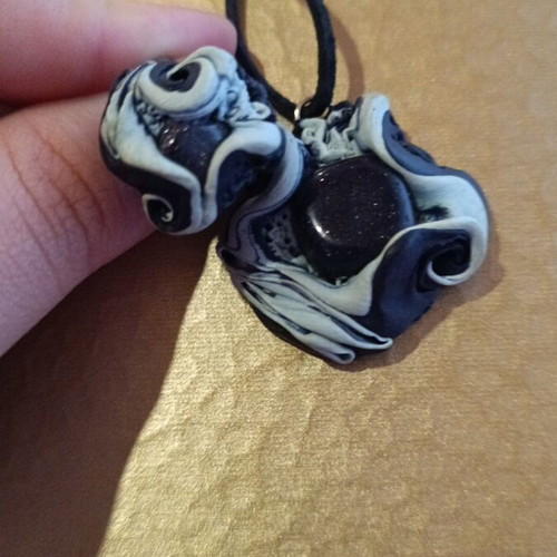 Handmade necklace and ring set with black stone like new