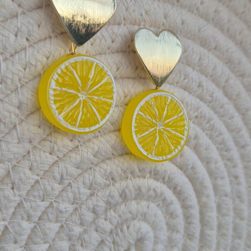 Lemon Love Earrings new, gold and yellow