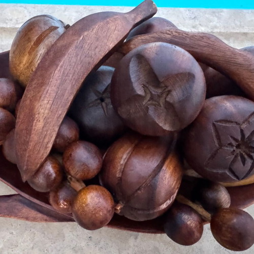 Vintage handmade wooden decorative set with wooden fruits
