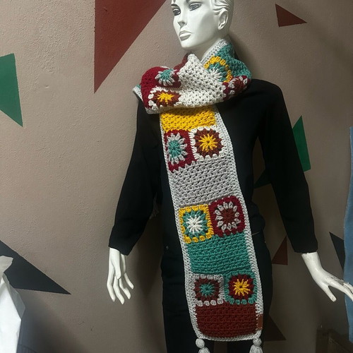Scarf new, handmade with granny square technique multicolor