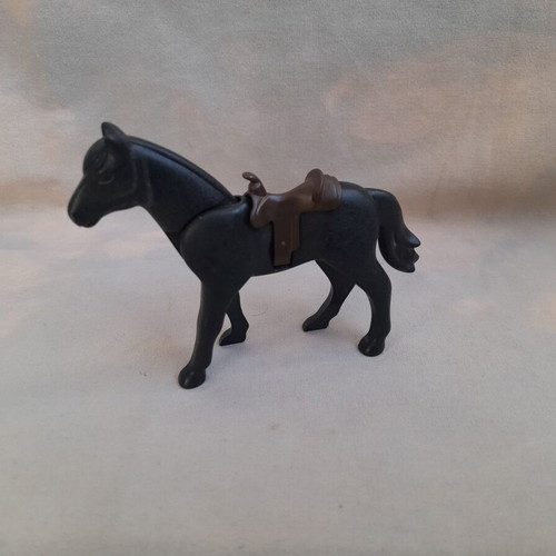 Playmobil black horse used with dark brown saddle