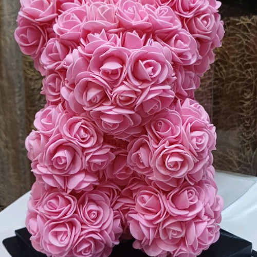 Bear made of artificial pink roses new