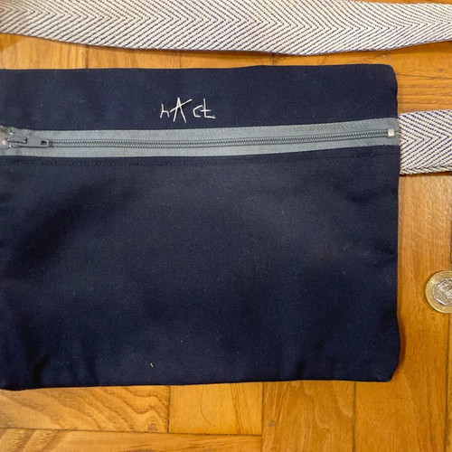 Handmade canvas waist bag like new, blue with gray zipper