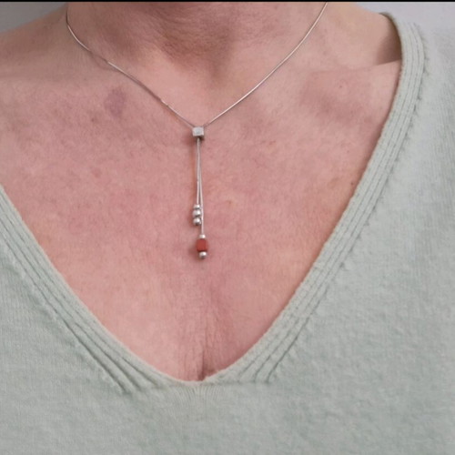 Silver Necklace 925 with Coral Stone like new