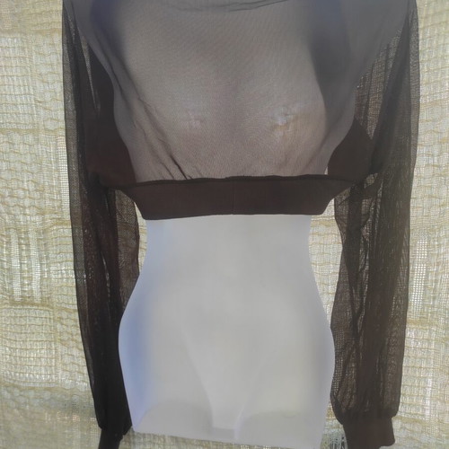 Brown transparent mesh bolero, open style